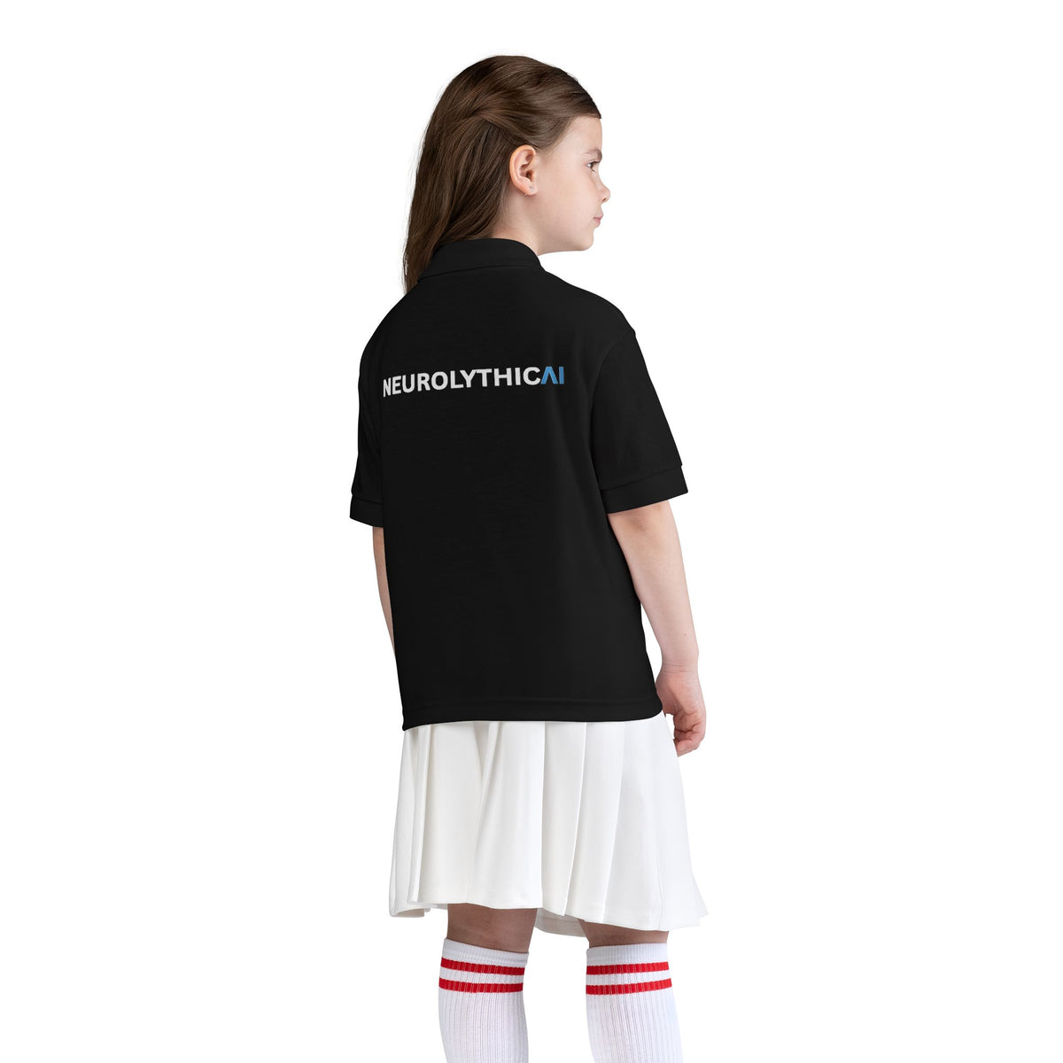 NeurolythicAI Youth Polo Shirt — Black Kids' Tech Logo Polo