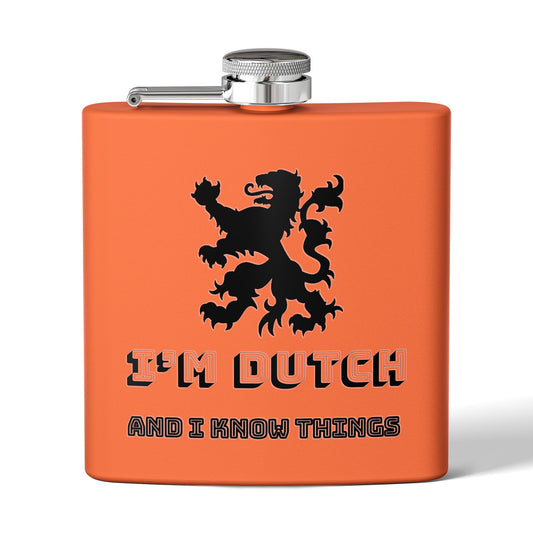 Borreltje I’m Dutch and I Know Things Stainless Steel Flask, Perfect Gift for Parties, Camping, and Celebrations, I'm Dutch and I Know Things
