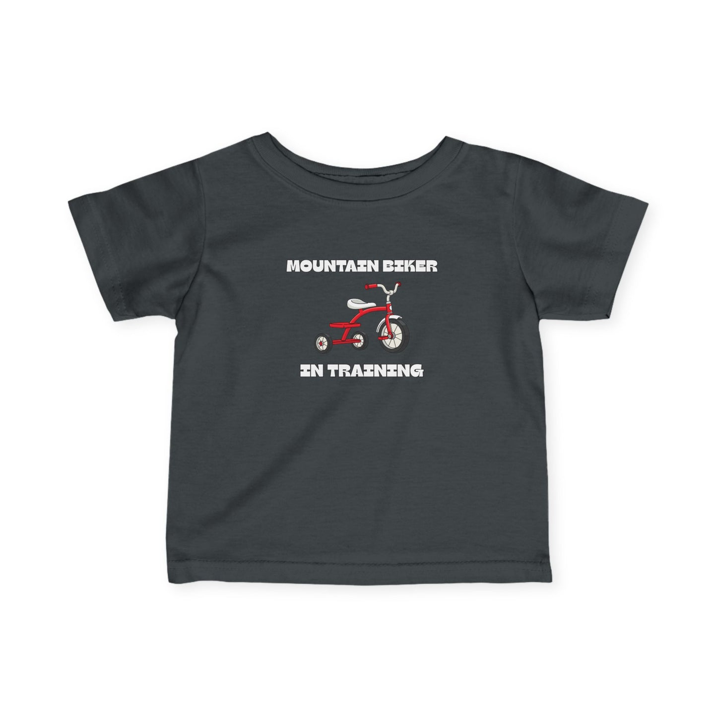 Charcoal 'Mountain Biker in training' red tricycle infant tee - front view