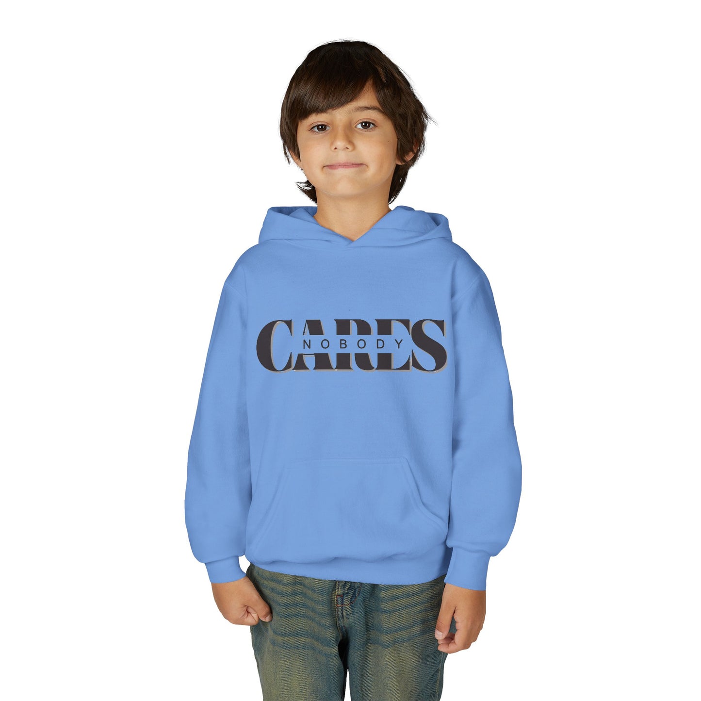 NOBODY CARES - Youth Heavy Blend Hooded Sweatshirt - Statement Hoodie for Trendy Teens