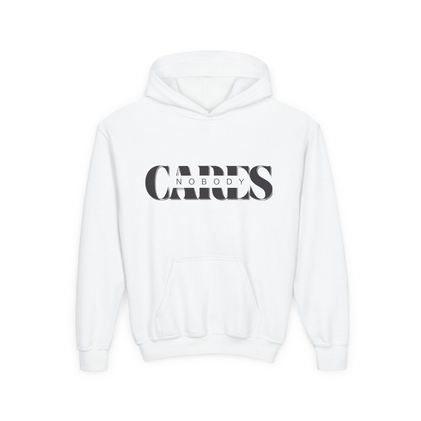 NOBODY CARES - Youth Heavy Blend Hooded Sweatshirt - Statement Hoodie for Trendy Teens