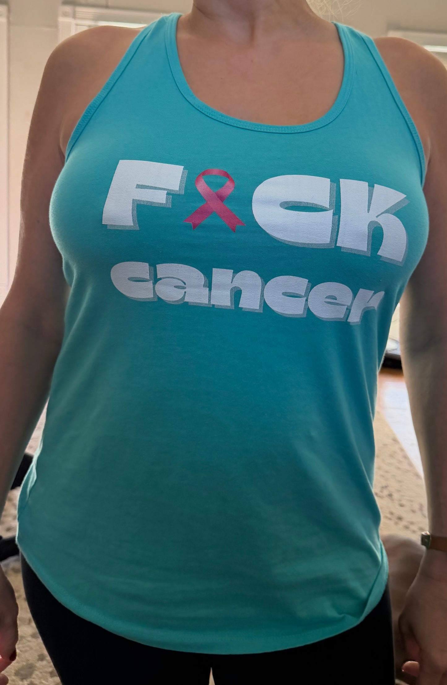 Empowering Women's Racerback Tank - F*** Cancer | Inspirational Workout Top, Profits donated to BCRF