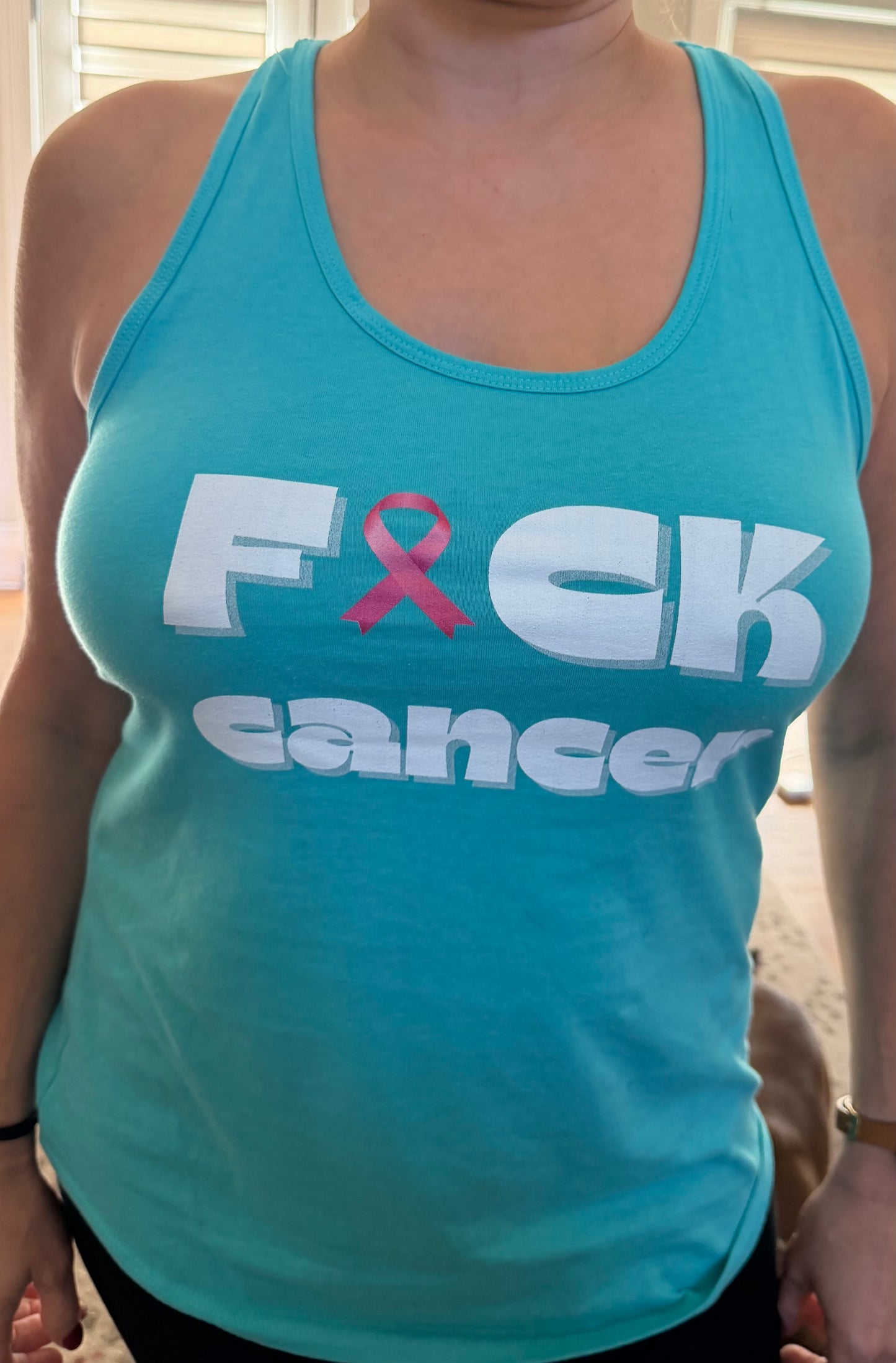 Empowering Women's Racerback Tank - F*** Cancer | Inspirational Workout Top, Profits donated to BCRF