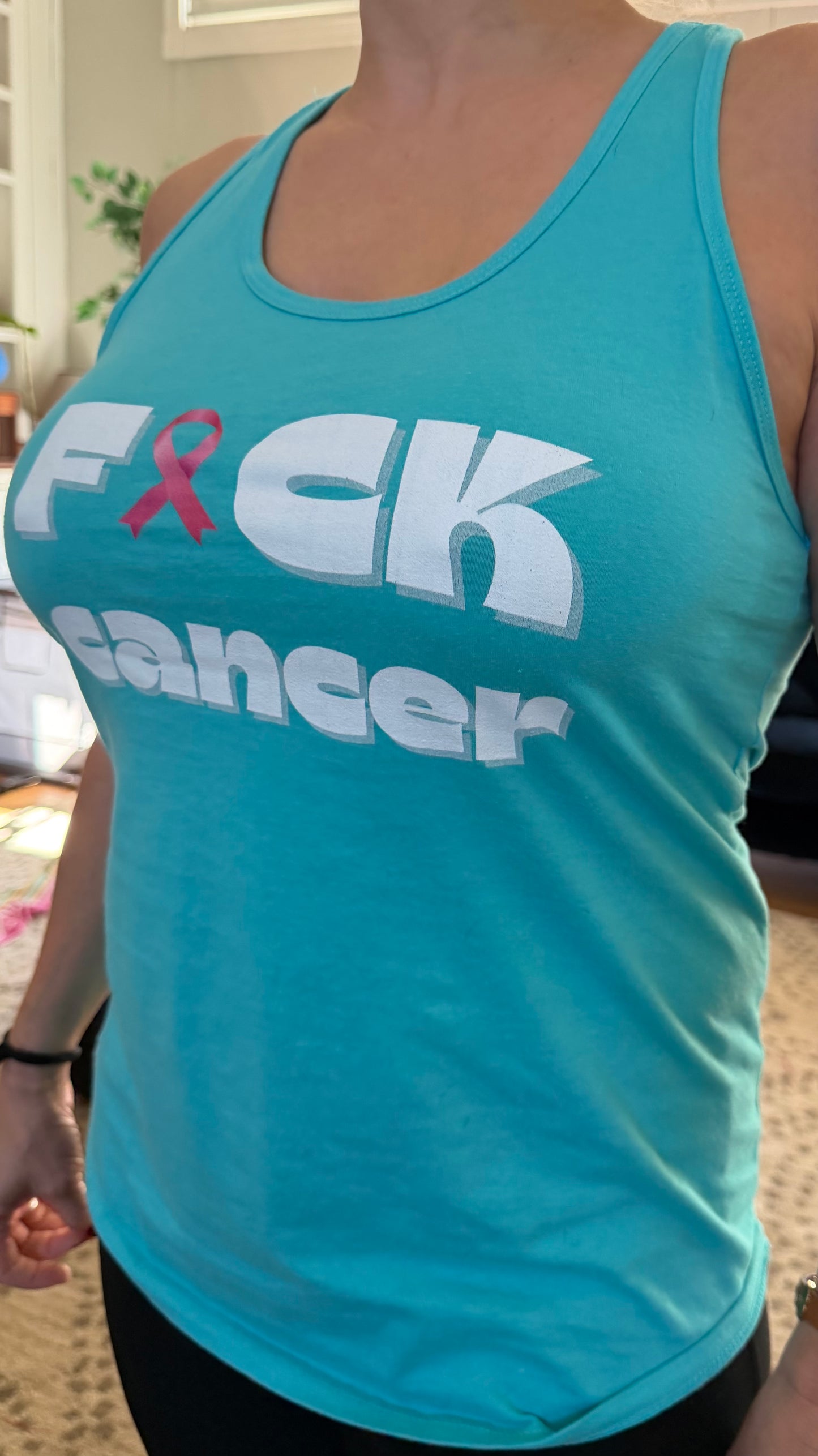 Empowering Women's Racerback Tank - F*** Cancer | Inspirational Workout Top, Profits donated to BCRF