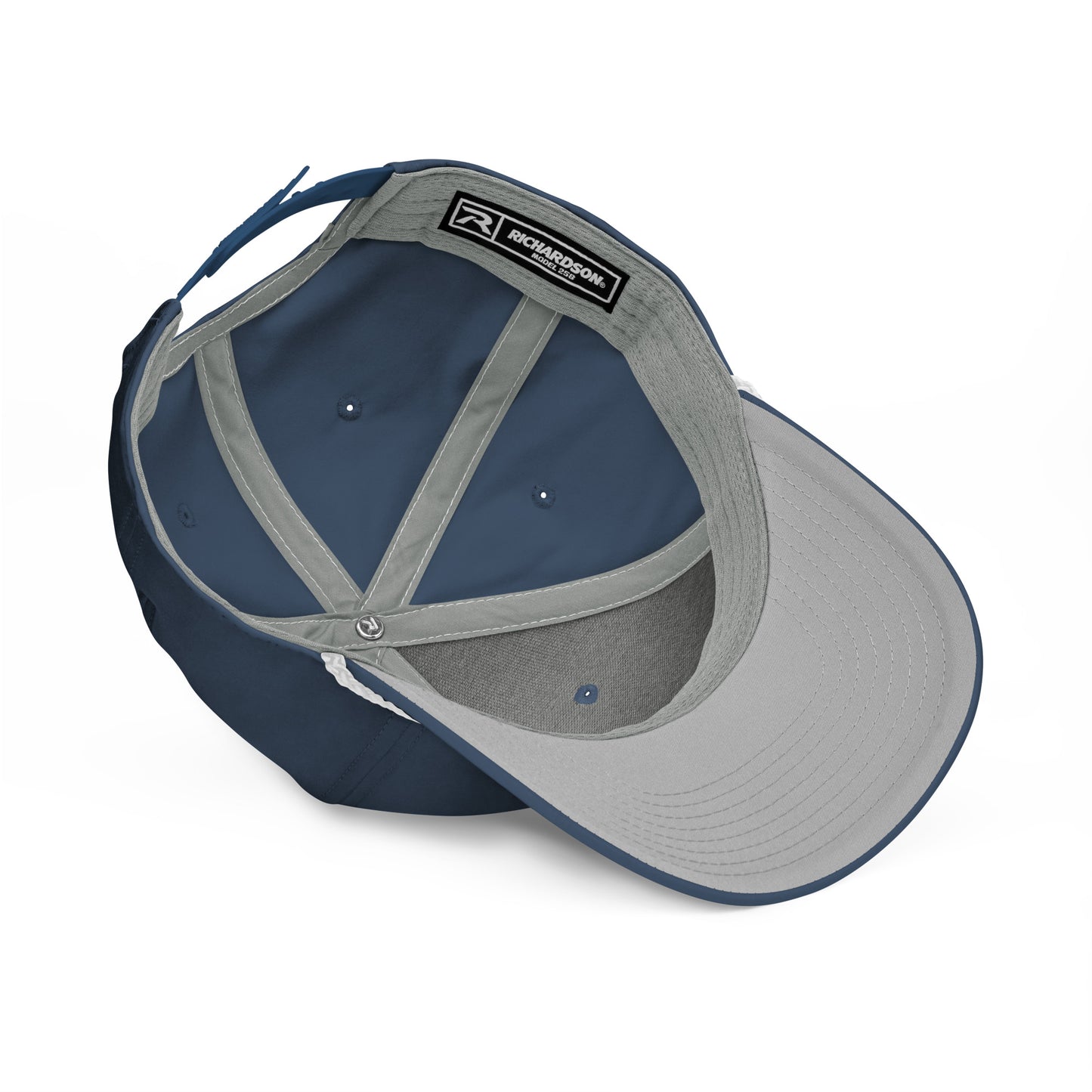 Interior side view of navy rope cap revealing "RICHARDSON" label and gray sweatband