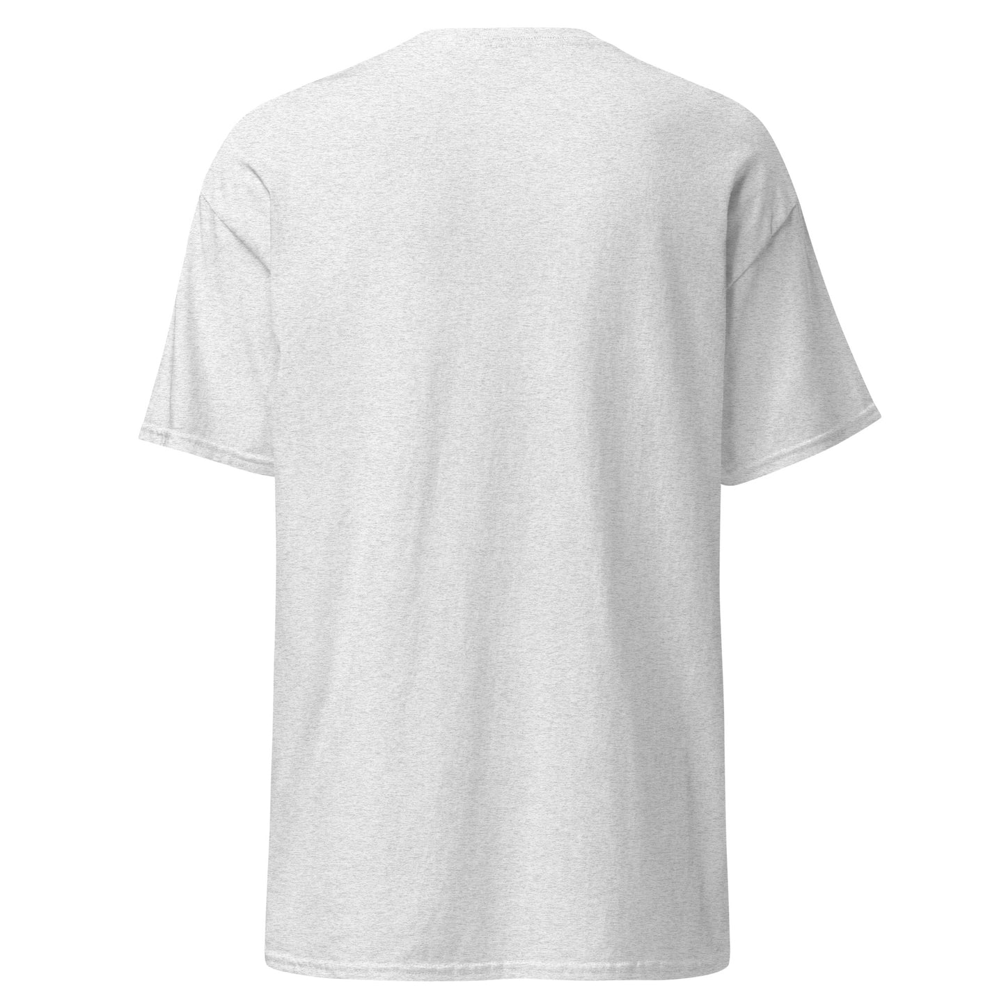 Back view of plain light ash gray classic short-sleeve tee, no fuss