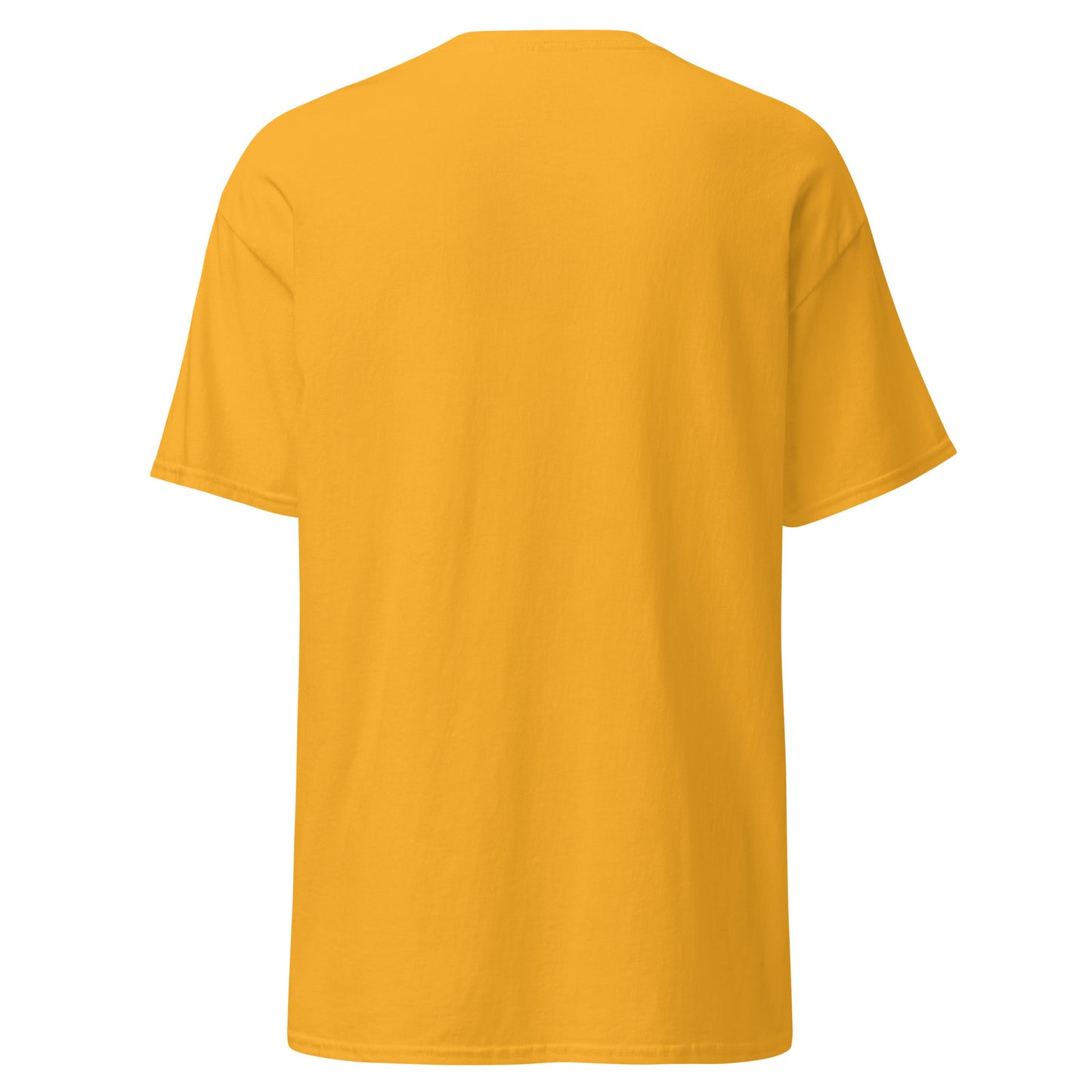 Back view of plain gold classic tee, clean front-only design