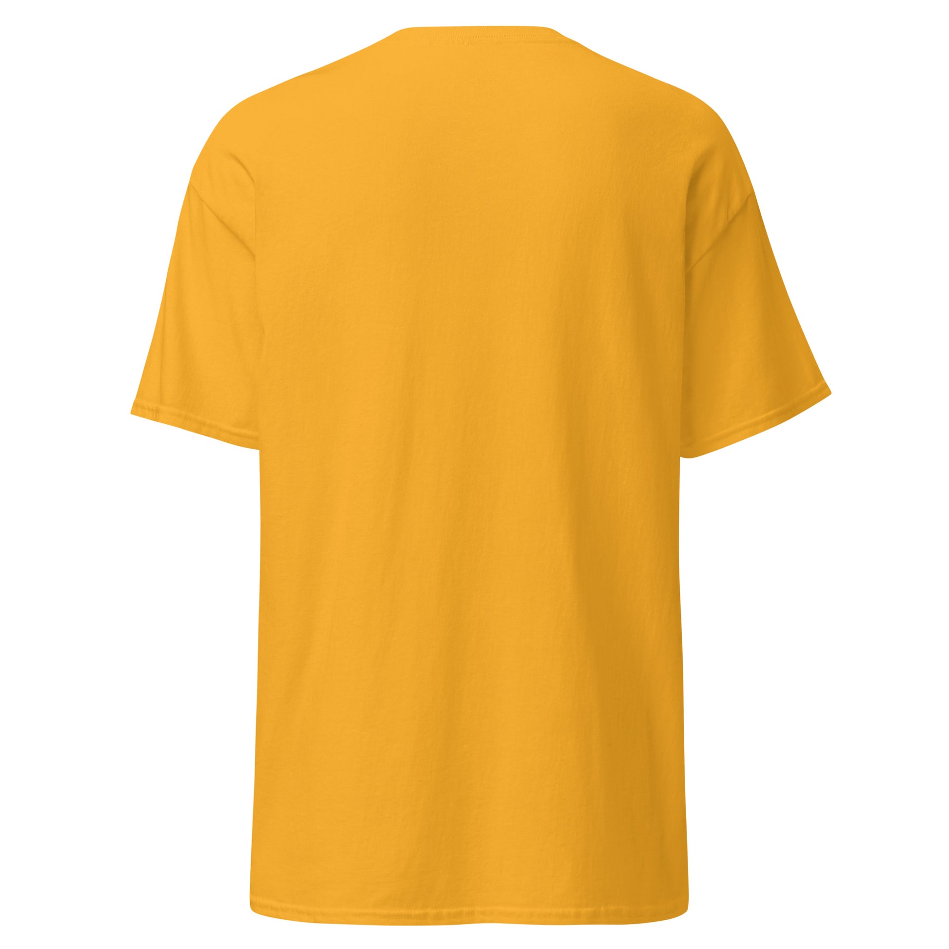 Back view of plain gold classic tee, clean front-only design