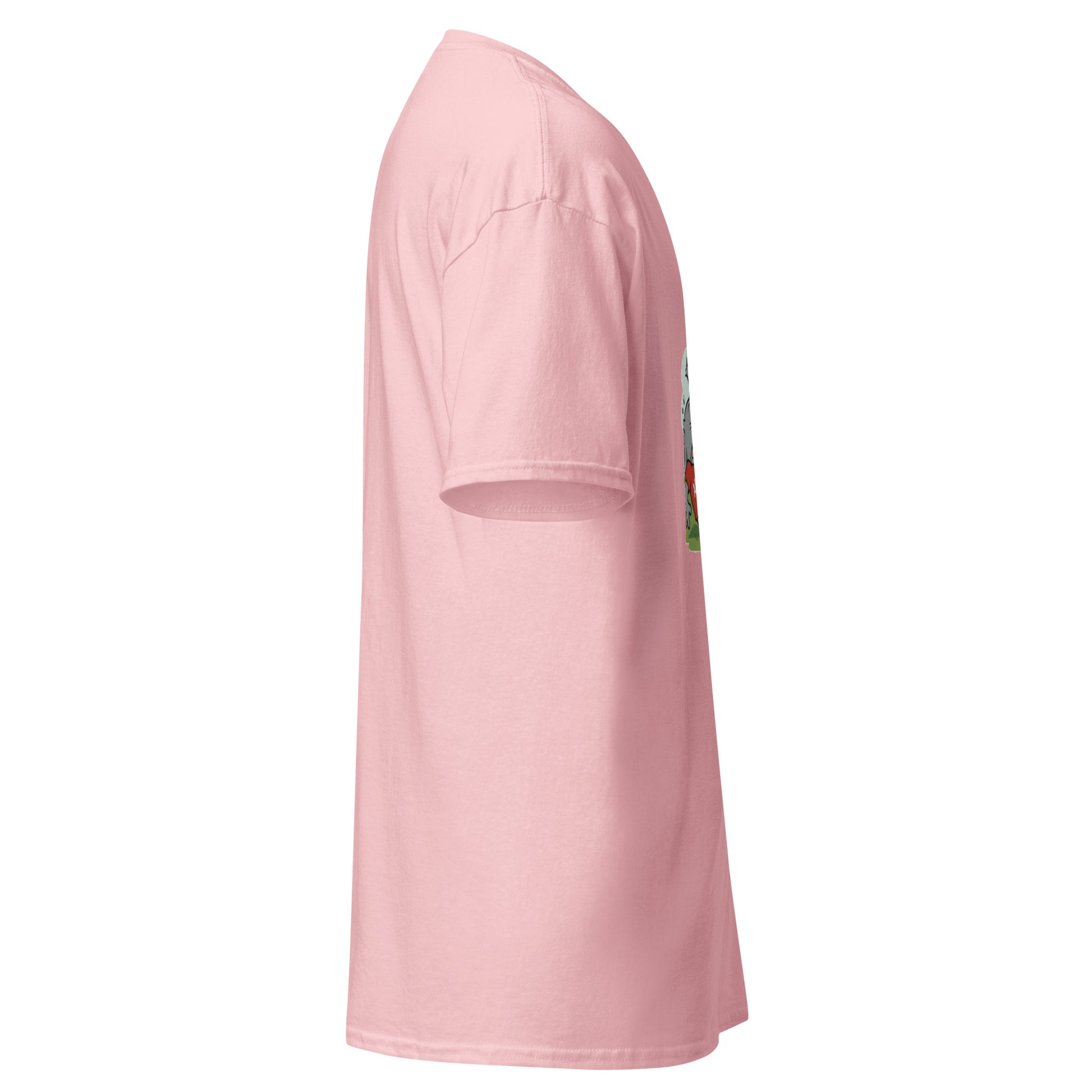 Left side view of light pink classic tee revealing partial Georgia peach kickball graphic