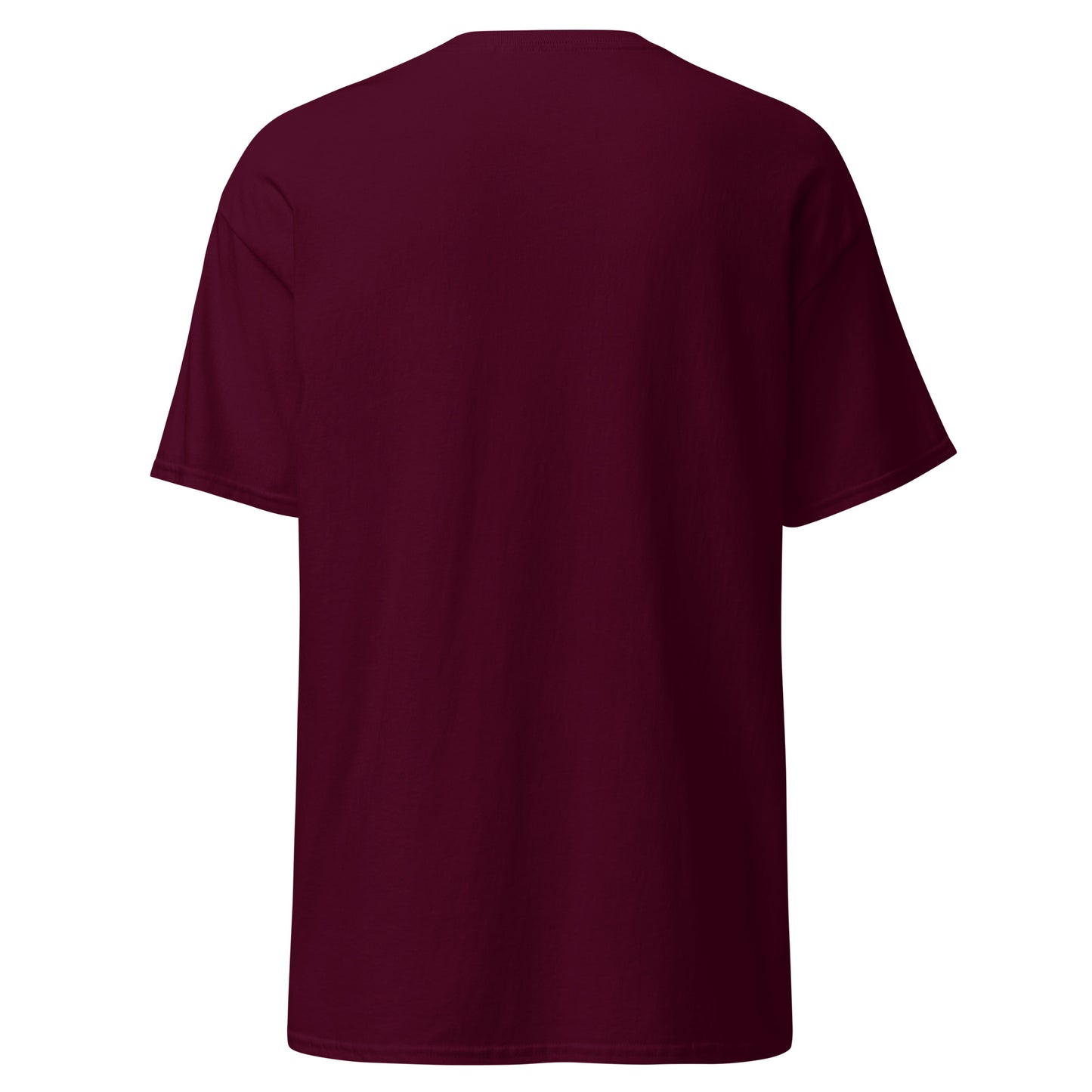 Back view of plain maroon classic tee — blank canvas for that front punch