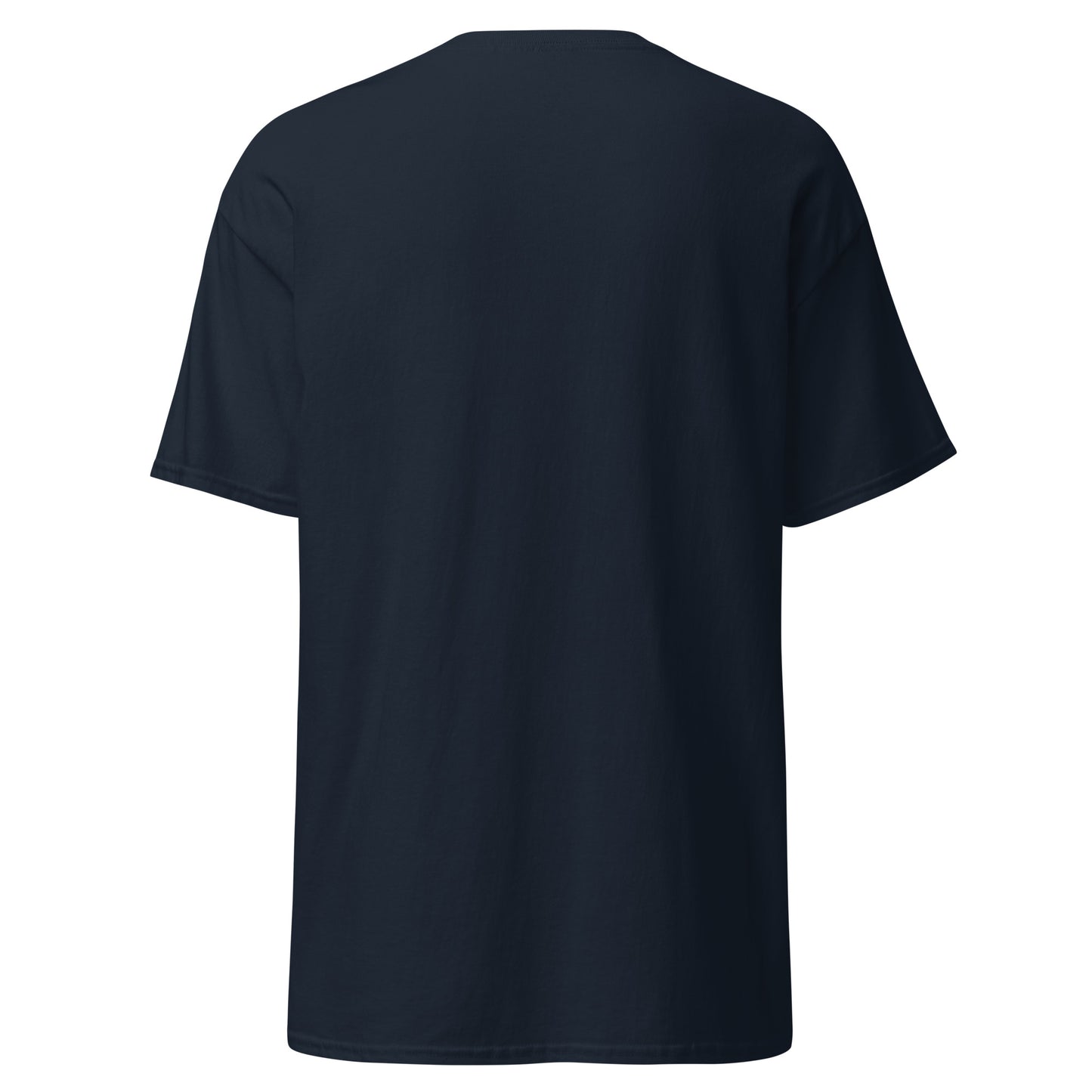 Back view of plain navy classic tee, no print, just versatile vibes