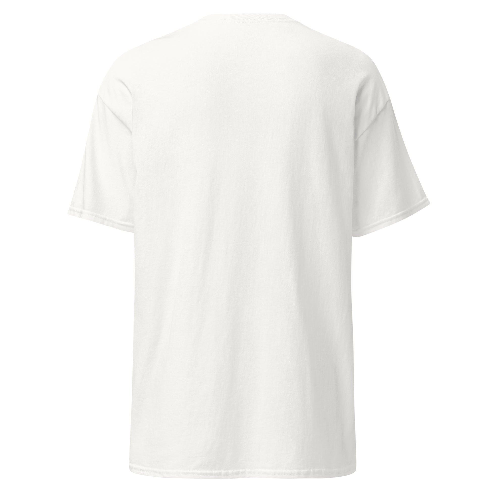 Back view of plain white classic tee, clean and simple for front-only design